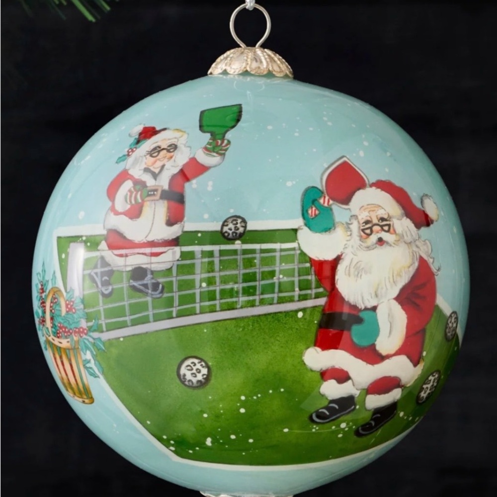 Li Bien hand painted Santa pickleball Ornament